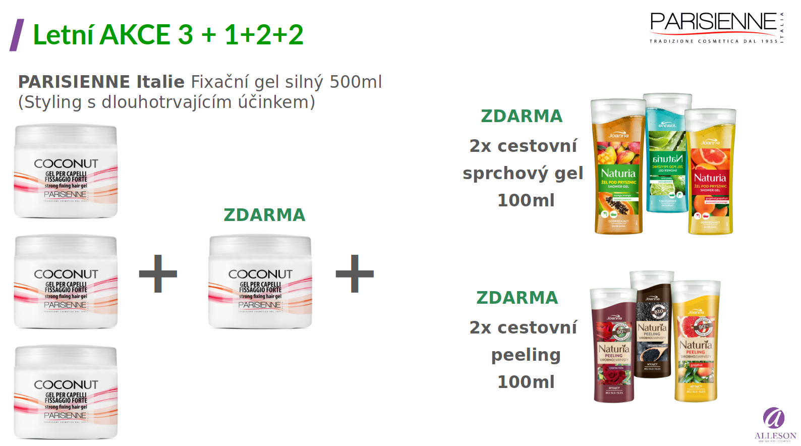 AKCE 3+1+4 Parisienne gel na vlasy - kokos - silný 500ml