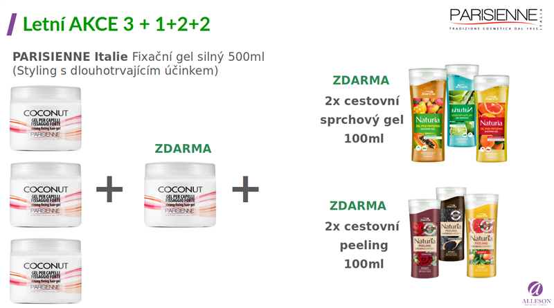 AKCE 3+1+4 Parisienne gel na vlasy - kokos - silný 500ml